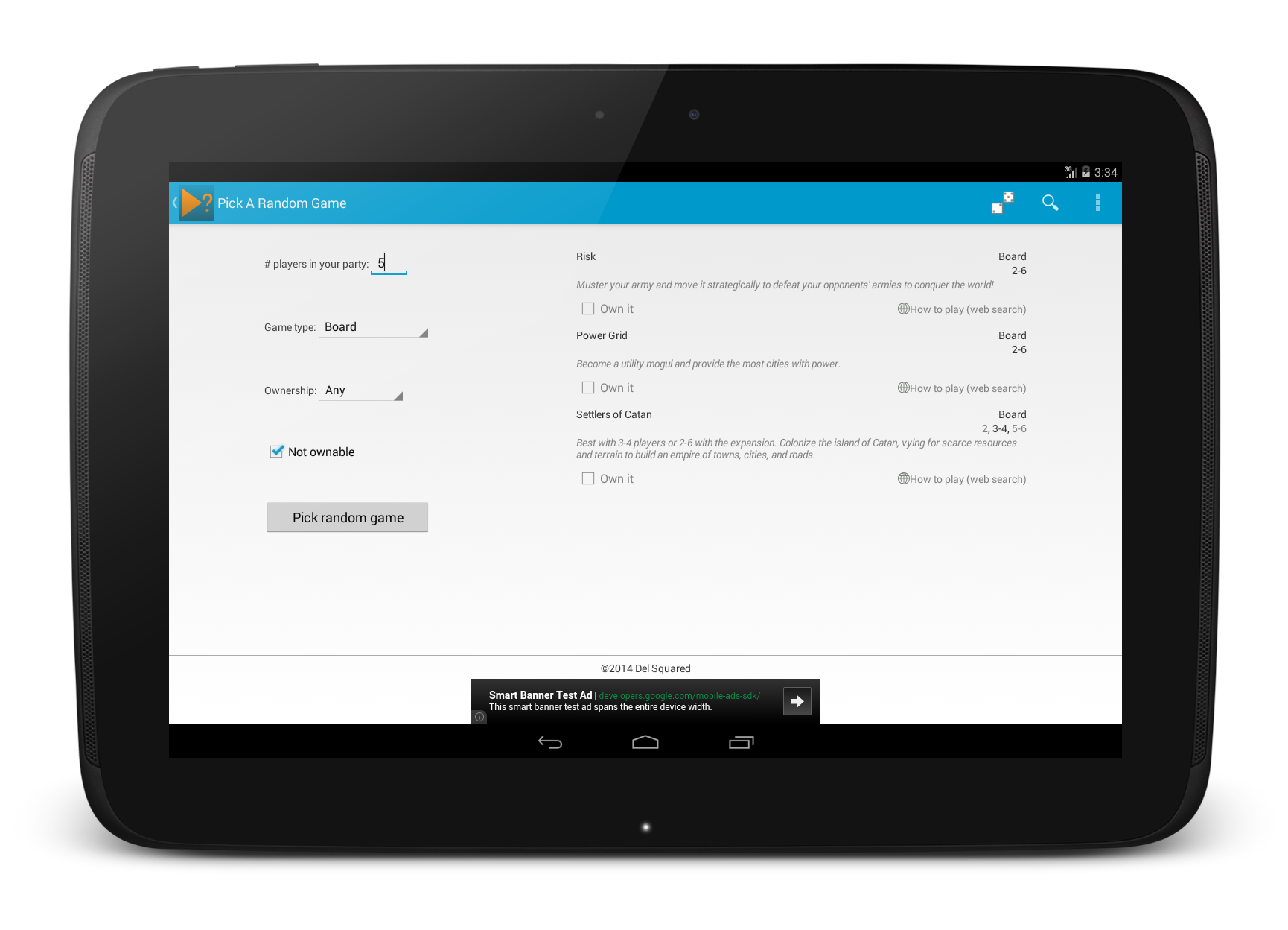 Pick random game screen on 10 inch tablet in landscape orientation