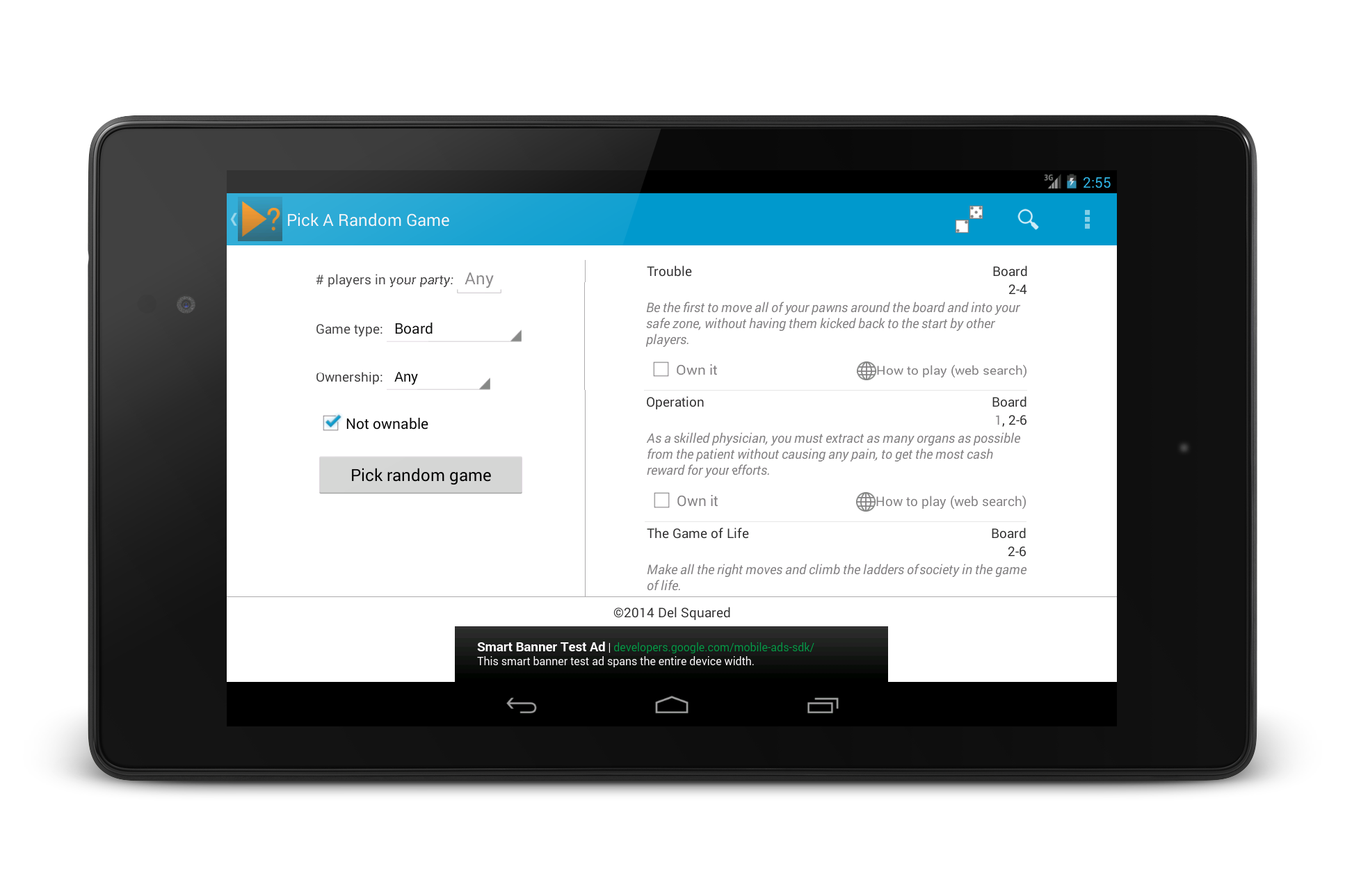 Pick random game screen on 7 inch tablet in landscape orientation